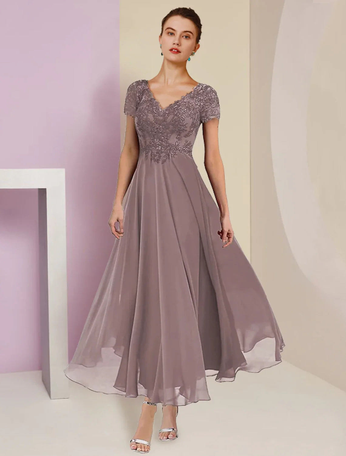 A-Line V-Neck Chiffon Short Sleeve Pleated Mini Wedding Dress - Chloe Dress