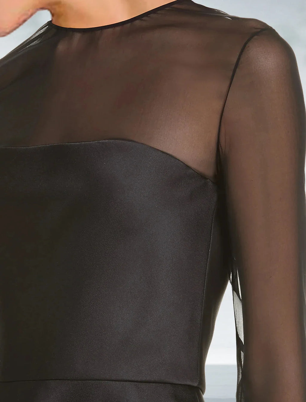 Black A-Line Satin Long Sleeve Pleated Tea-Length Wedding Dress - Chloe Dress