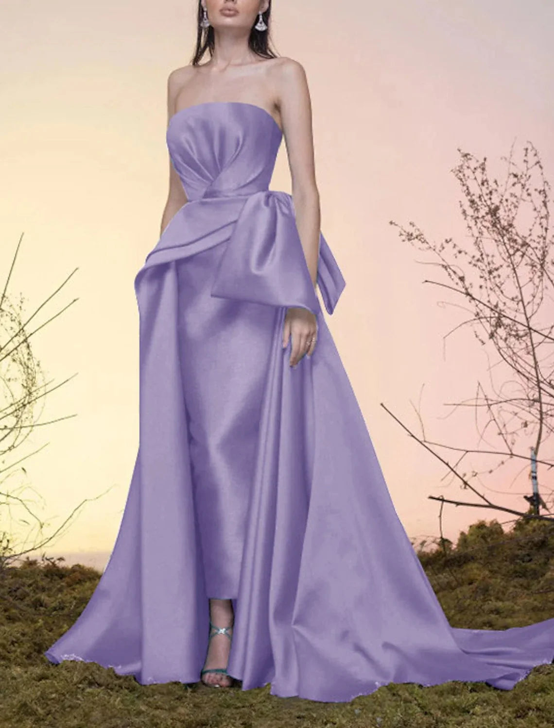 A-Line Strapless Satin Sleeveless Train Prom Dress - Chloe Dress