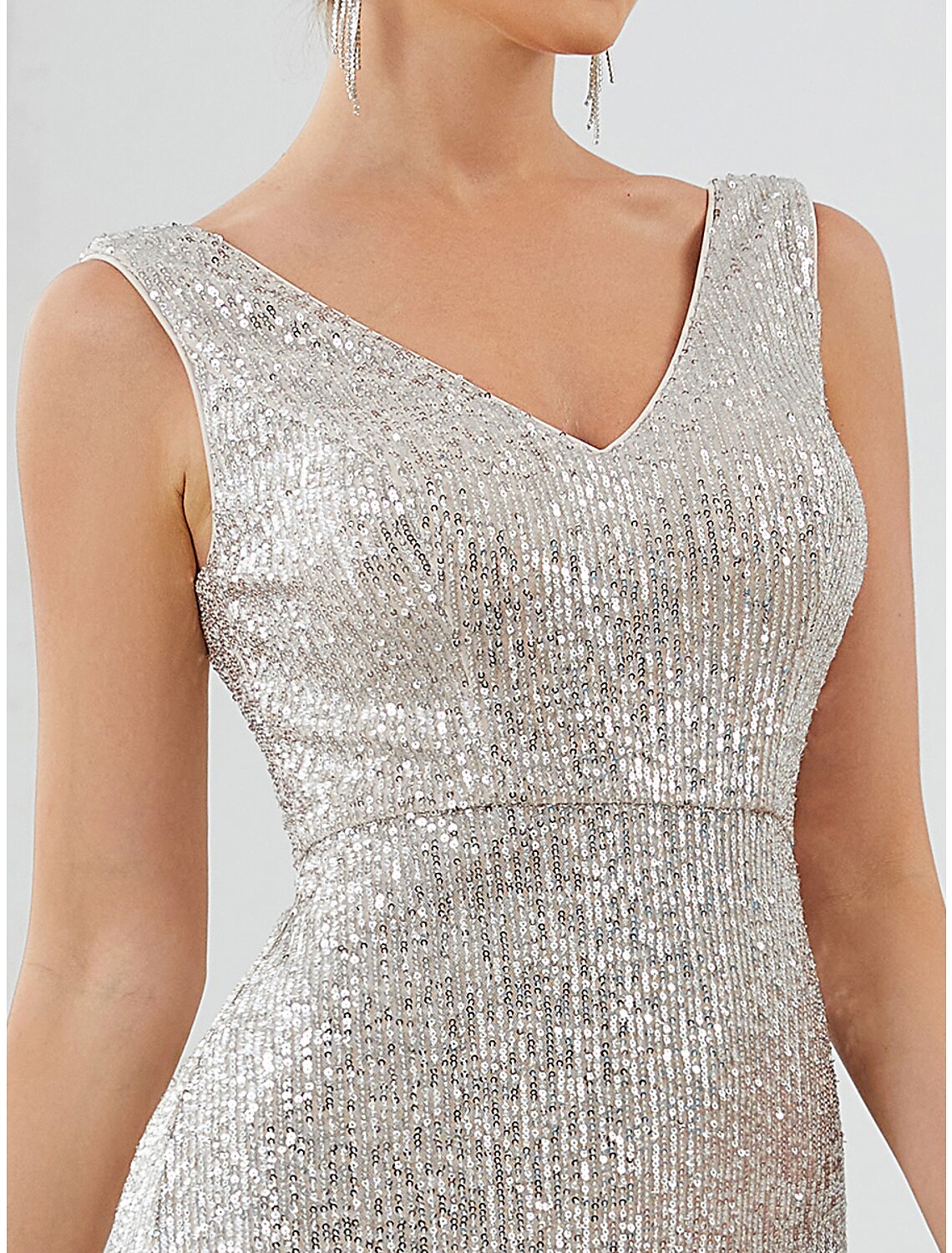 Mermaid V-Neck Sequin Sleeveless Floor-Length Evening Gown - Chloe Dress