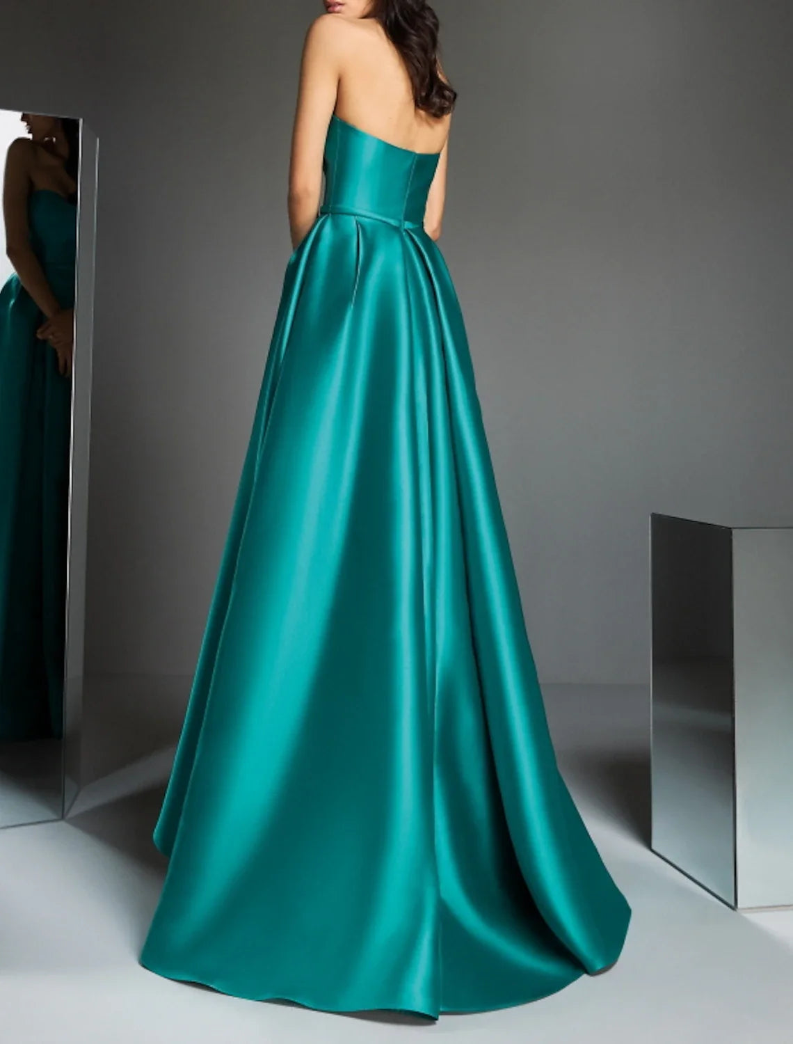A-Line Strapless Satin Sleeveless Train Prom Dress - Chloe Dress