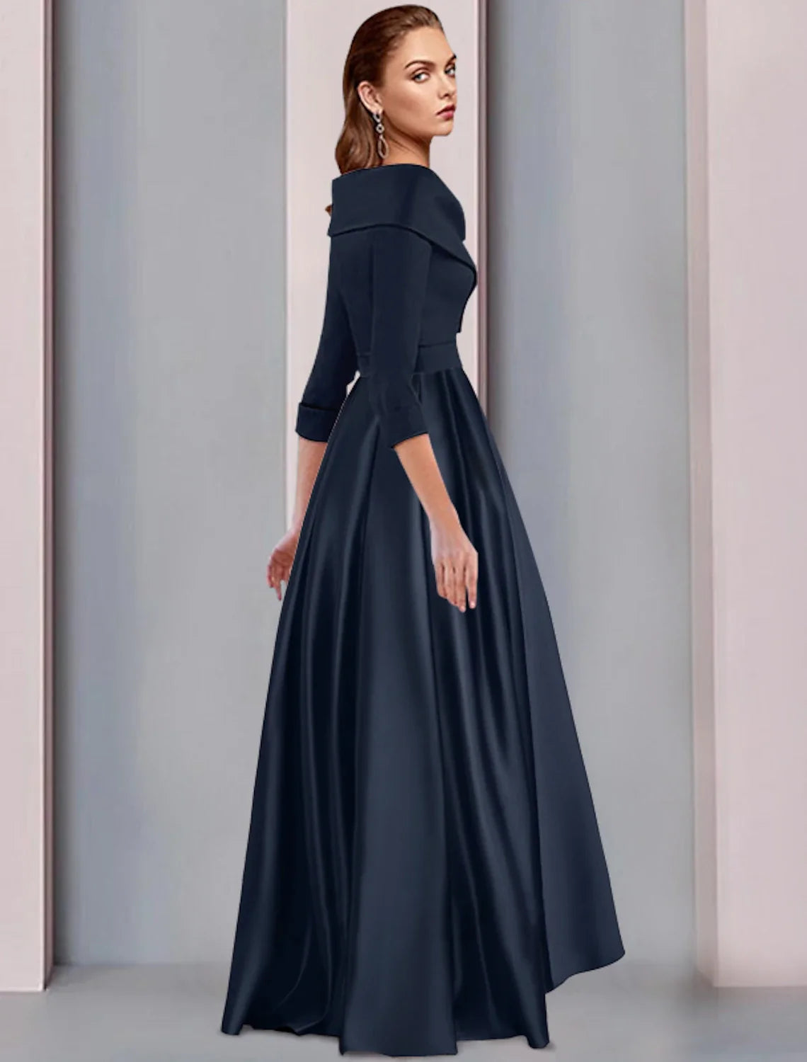 A-Line Spaghetti Strap Satin Three-Quarter Sleeve Pleated Tea-Length Wedding Dress - Chloe Dress