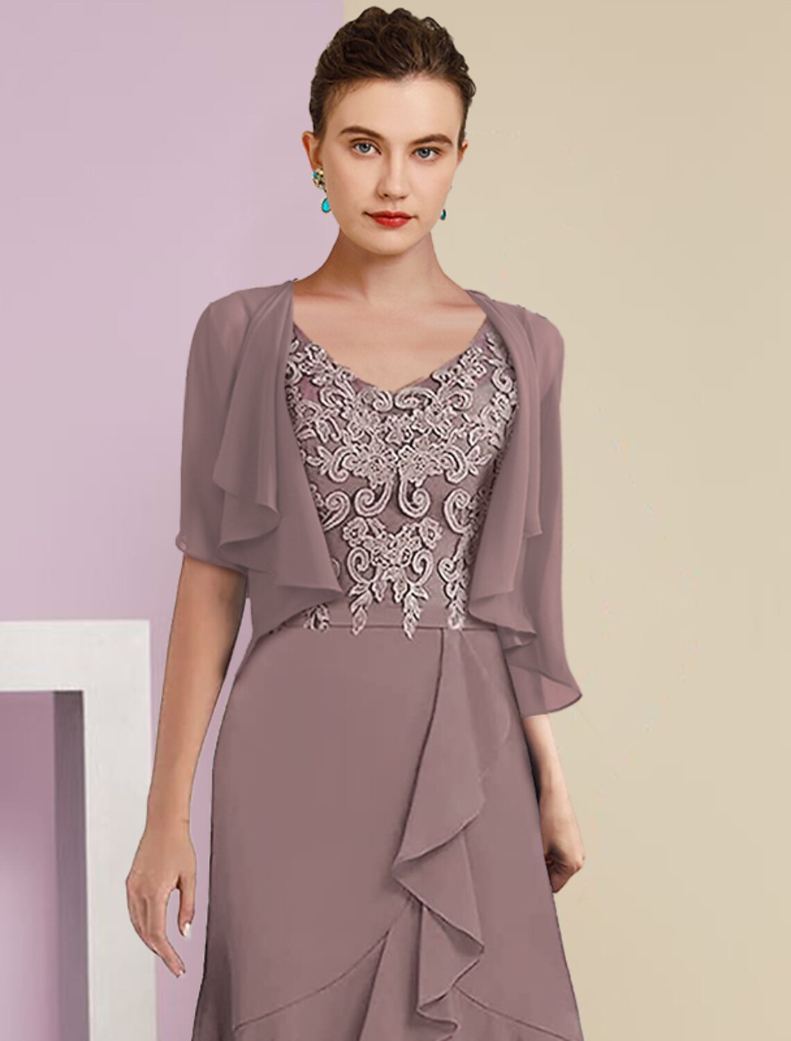 A-Line V-Neck Chiffon Short Sleeve Wrap Mini Wedding Dress - Chloe Dress