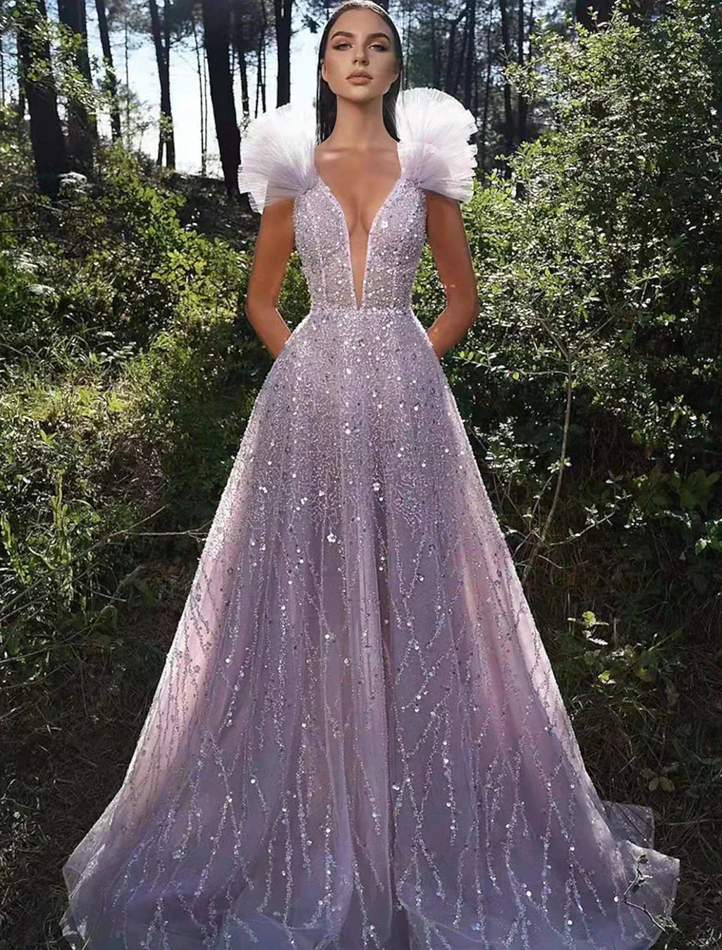 A-Line V-Neck Sequin Sleeveless Backless Floor-Length Prom Dress - Chloe Dress