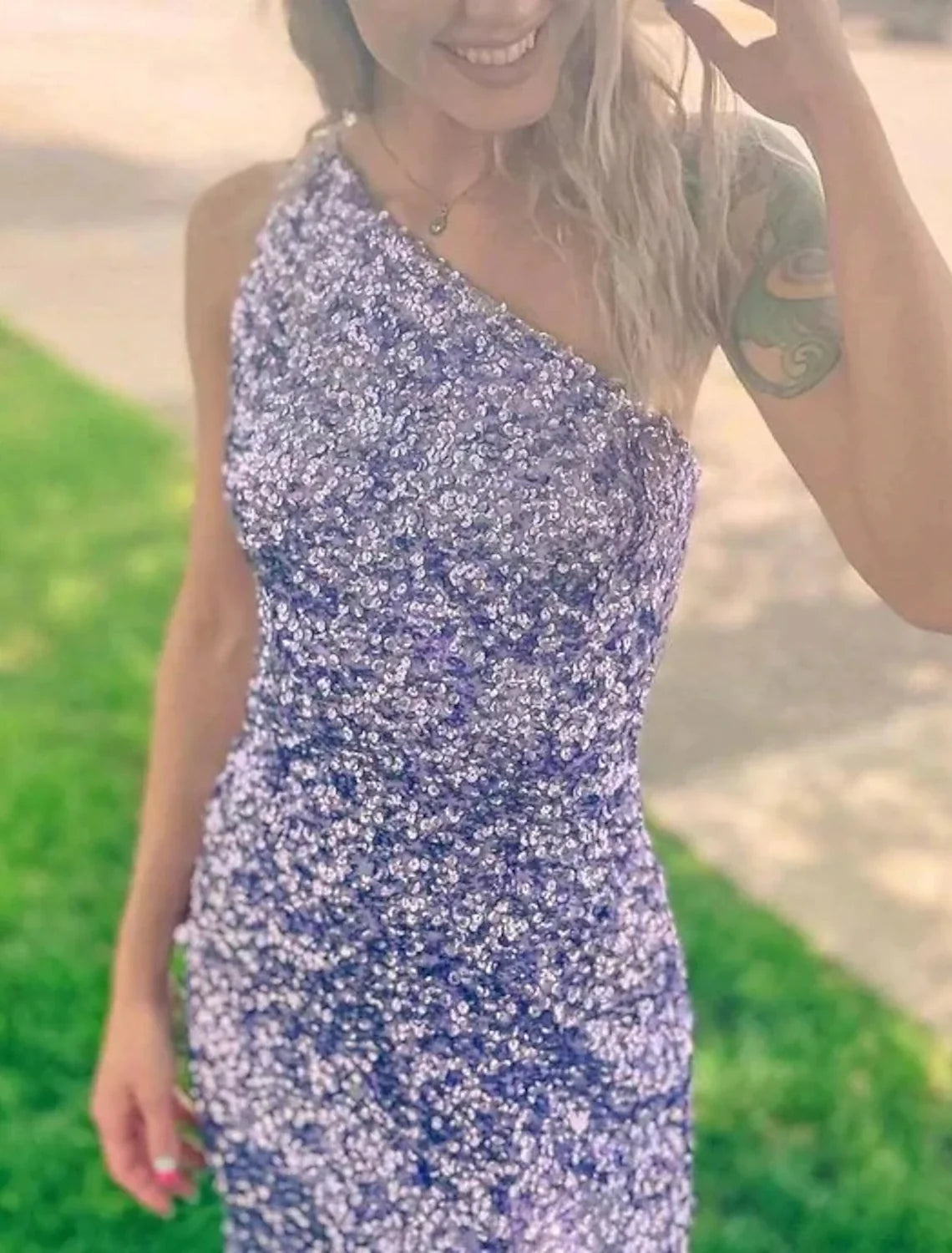 Mermaid One-Shoulder Sequin Sleeveless Train Evening Dress - Chloe Dress