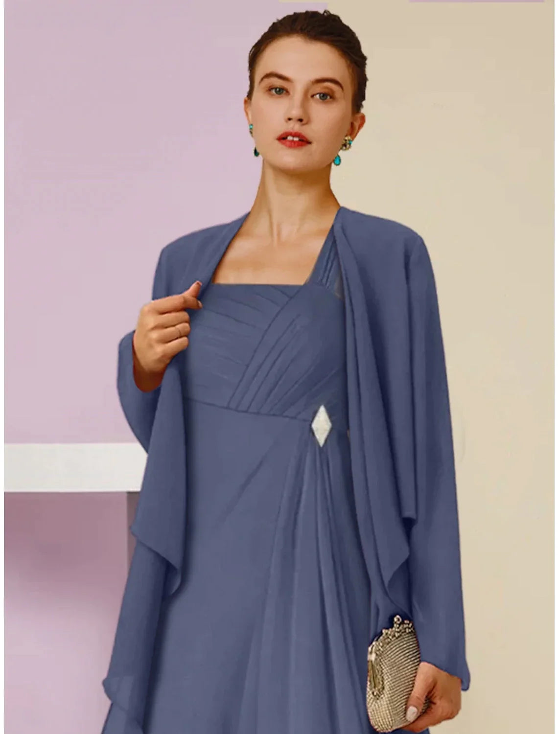A-Line Square Neck Chiffon Long Sleeve Ankle-Length Wedding Dress - Chloe Dress