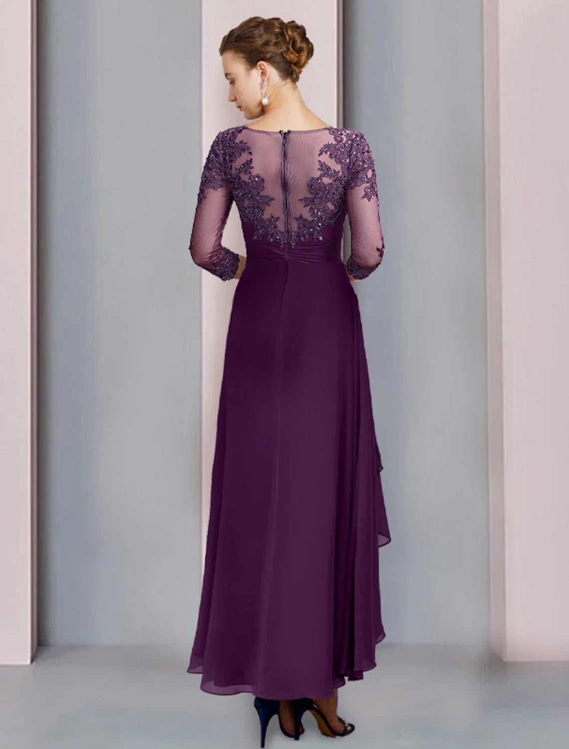 Sheath Chiffon Three-Quarter Sleeve Pleated Ankle-Length Wedding Dress - Chloe Dress