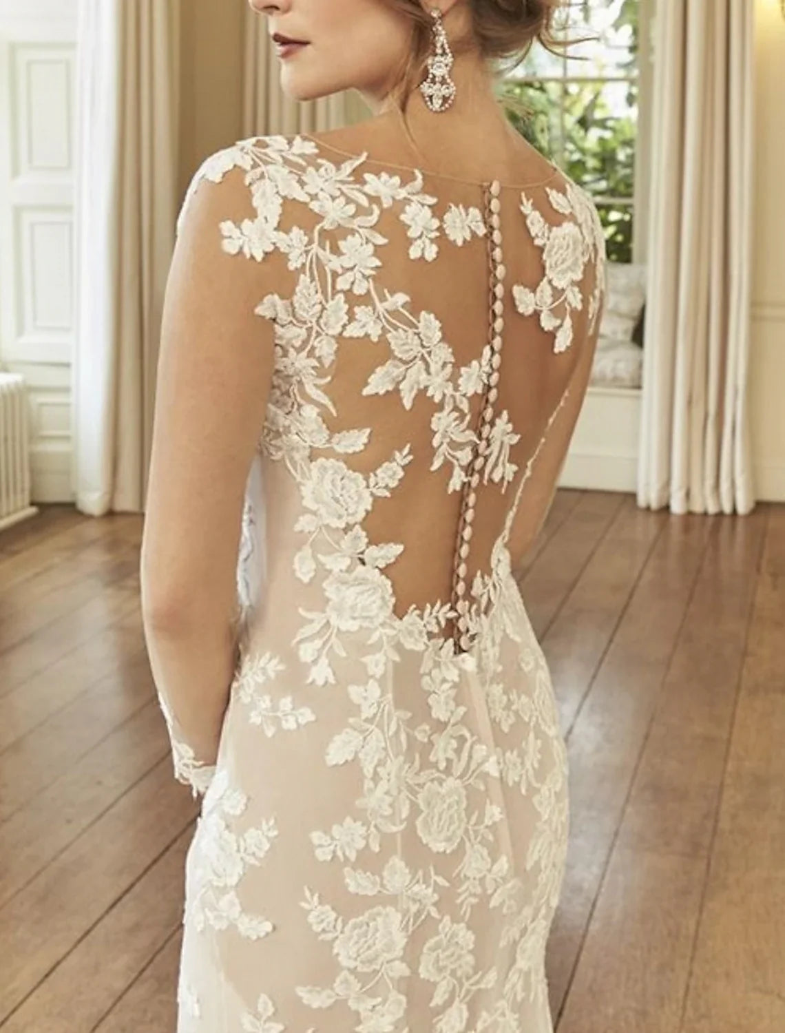 Mermaid Illusion Lace Long Sleeve Train Wedding Gown - Chloe Dress