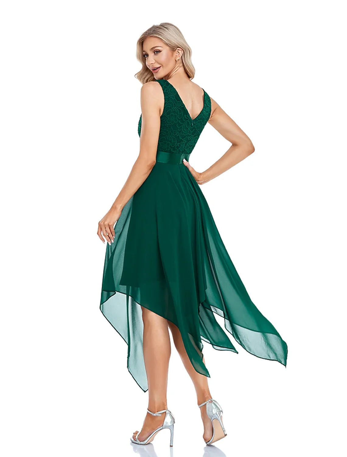 A-Line V-Neck Chiffon Sleeveless Asymmetric Wedding Dress - Chloe Dress