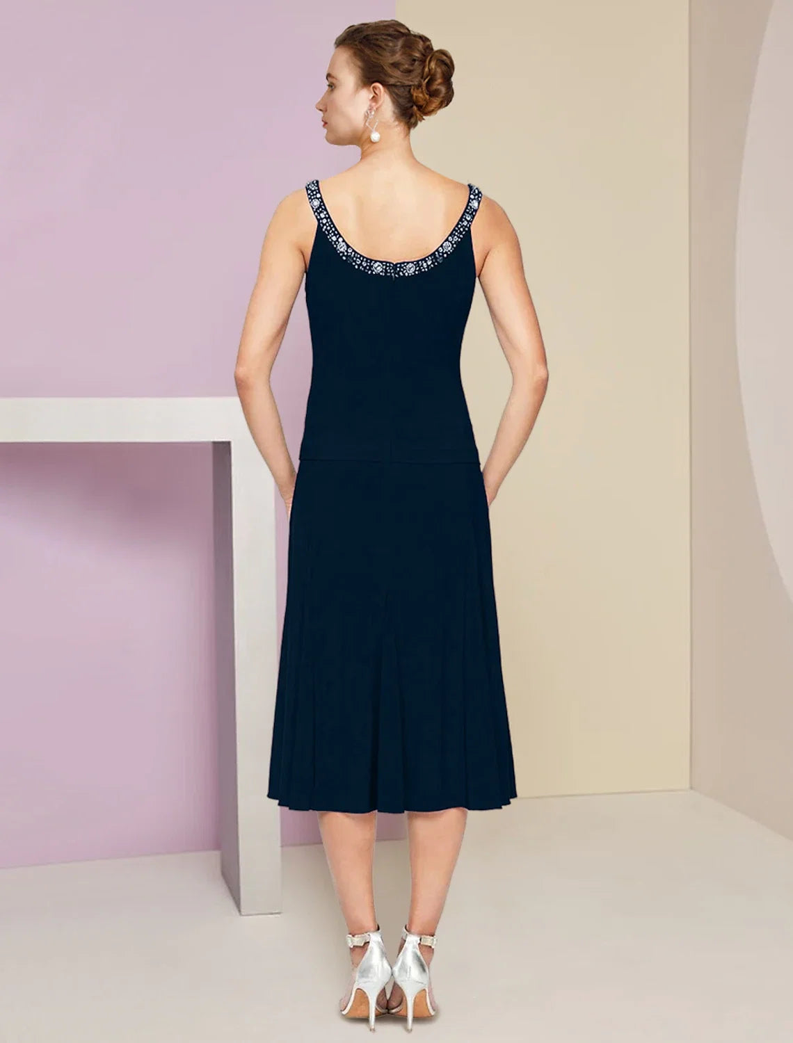 A-Line Three-Quarter Sleeve Pleated Knee-Length Wedding Dress - Chloe Dress