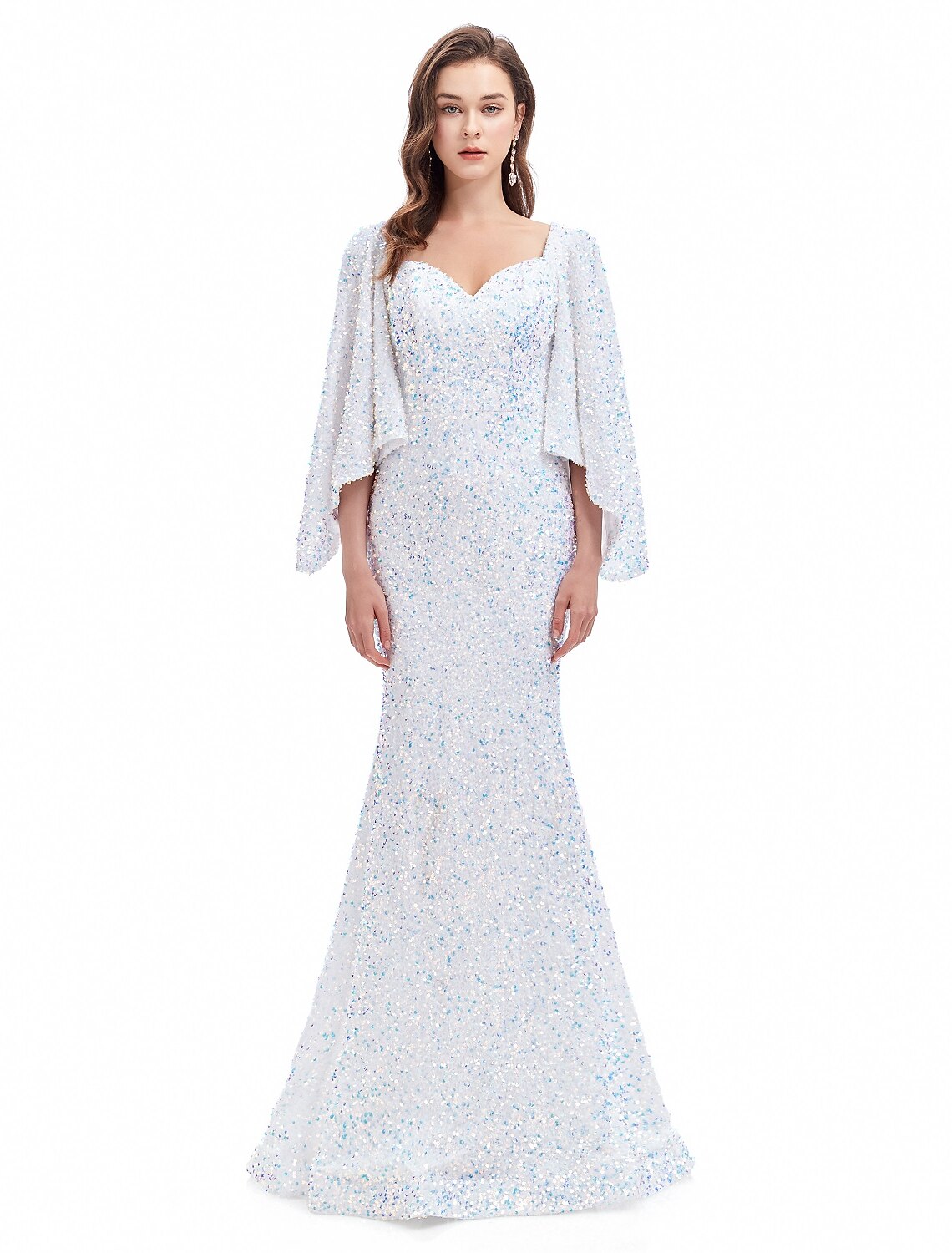 Mermaid Sweetheart Sequin Long Sleeve Train Evening Gown - Chloe Dress