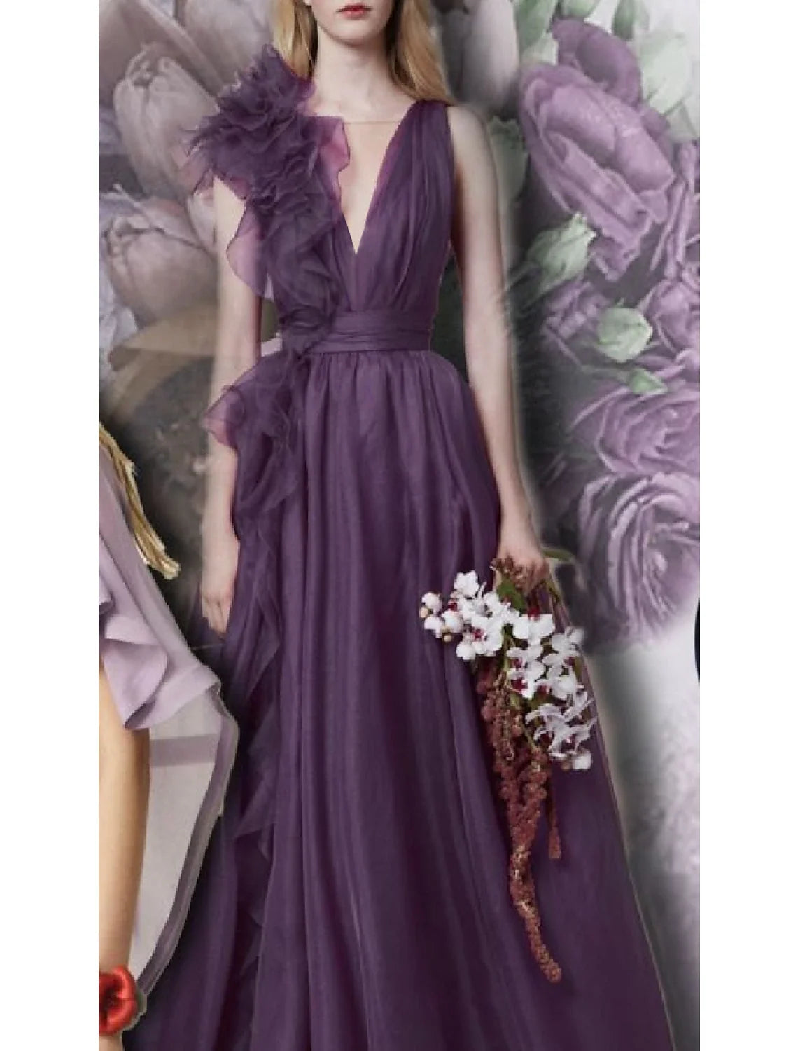 Green A-Line V-Neck Chiffon Sleeveless High Slit Floor-Length Evening Gown - Chloe Dress