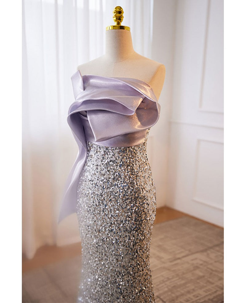 Lavender Mermaid Off-Shoulder Sequin Sleeveless Backless Floor-Length Evening Dress - Chloe Dress