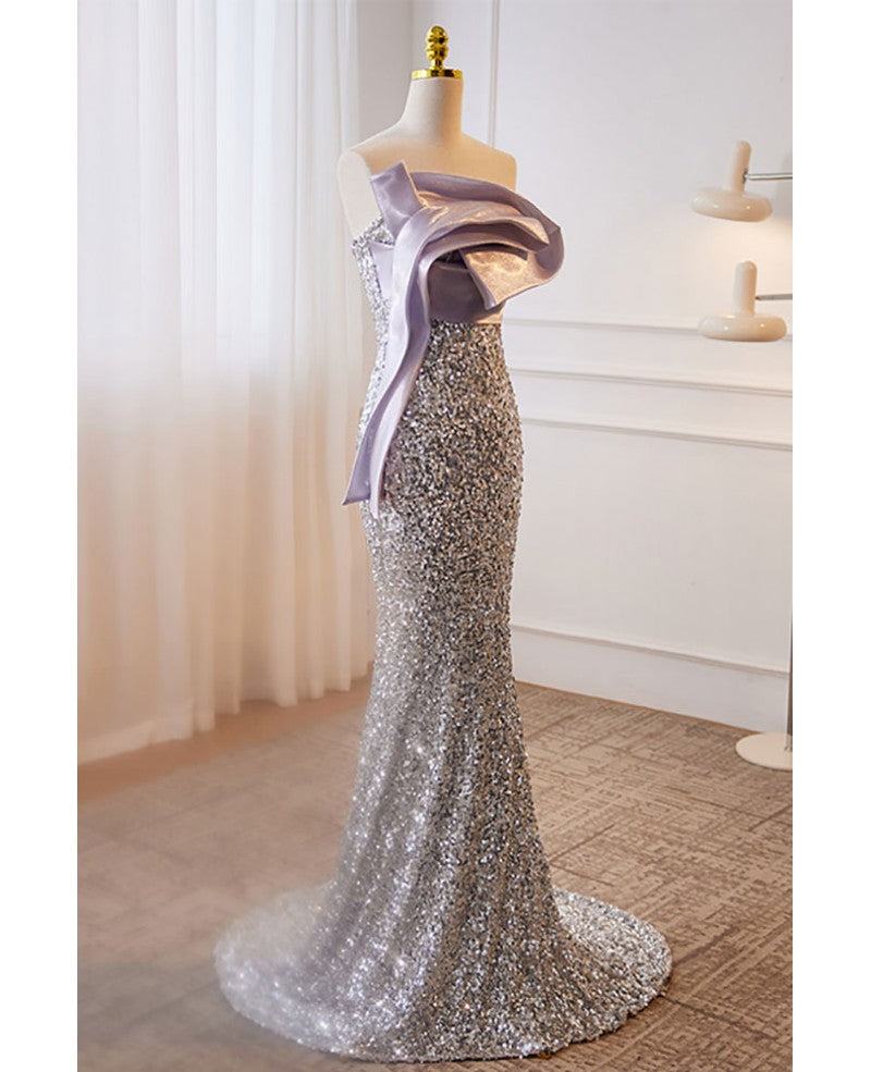 Lavender Mermaid Off-Shoulder Sequin Sleeveless Backless Floor-Length Evening Dress - Chloe Dress