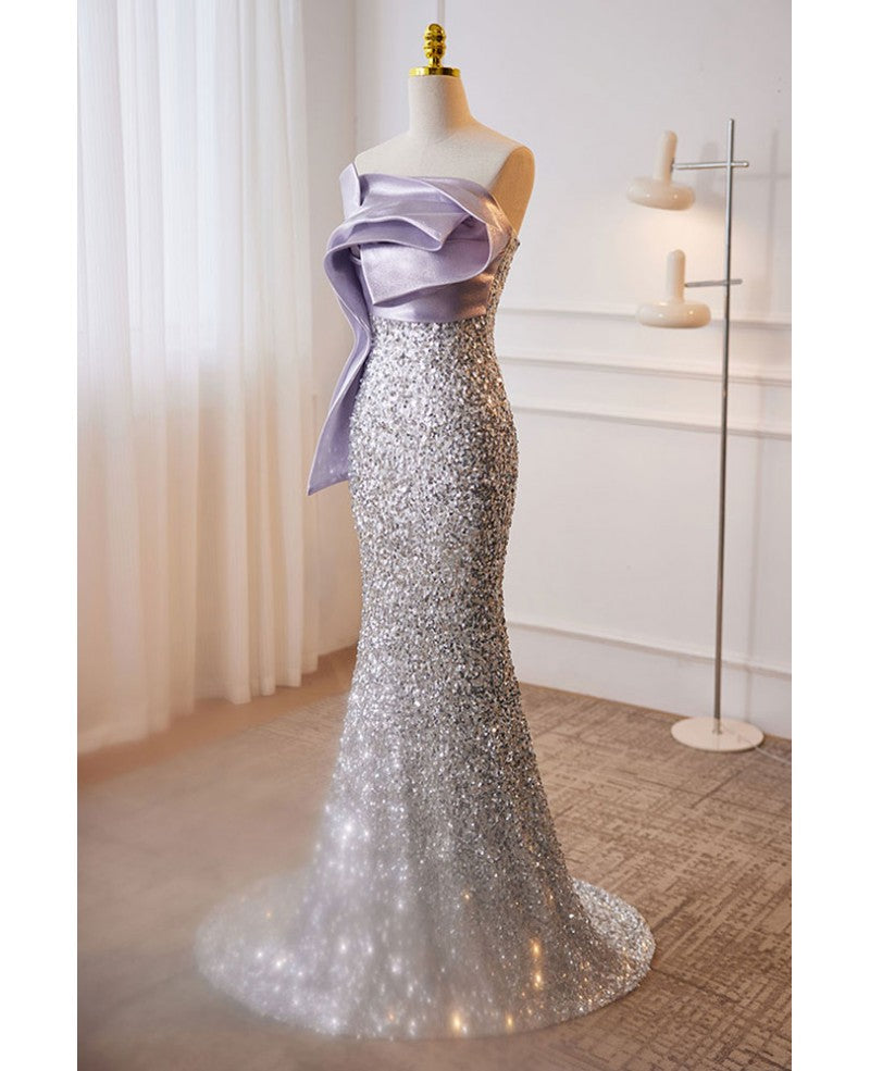 Lavender Mermaid Off-Shoulder Sequin Sleeveless Backless Floor-Length Evening Dress - Chloe Dress