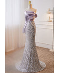 Lavender Mermaid Off-Shoulder Sequin Sleeveless Backless Floor-Length Evening Dress - Chloe Dress