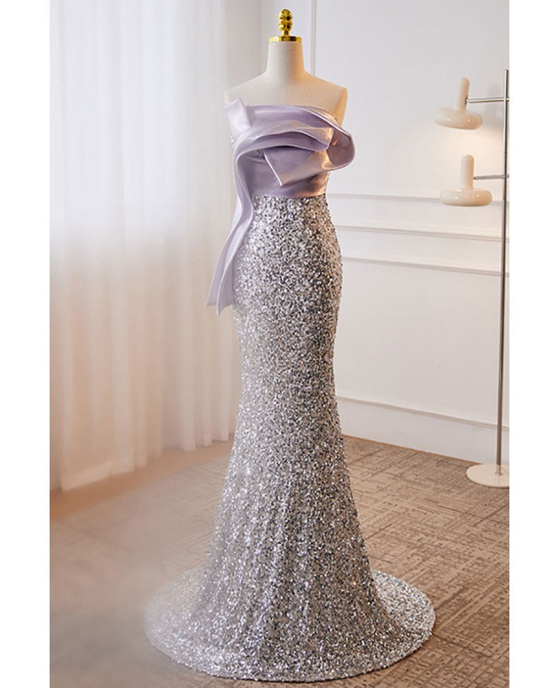 Lavender Mermaid Off-Shoulder Sequin Sleeveless Backless Floor-Length Evening Dress - Chloe Dress