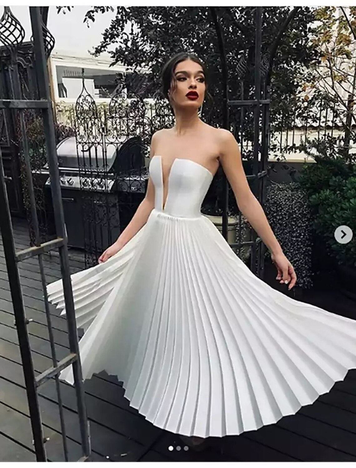 White A-Line Sweetheart Lace Pleated Ankle-Length Wedding Gown - Chloe Dress