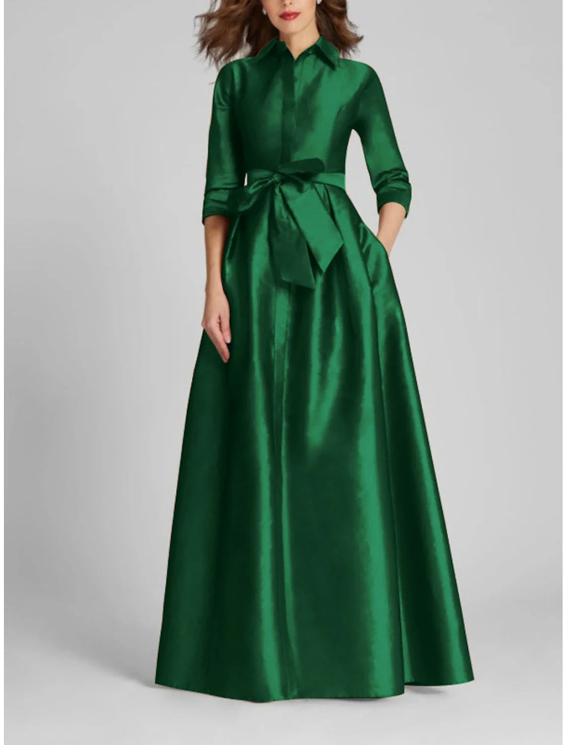 Champagne A-Line Satin Pleated Floor-Length Evening Gown - Chloe Dress