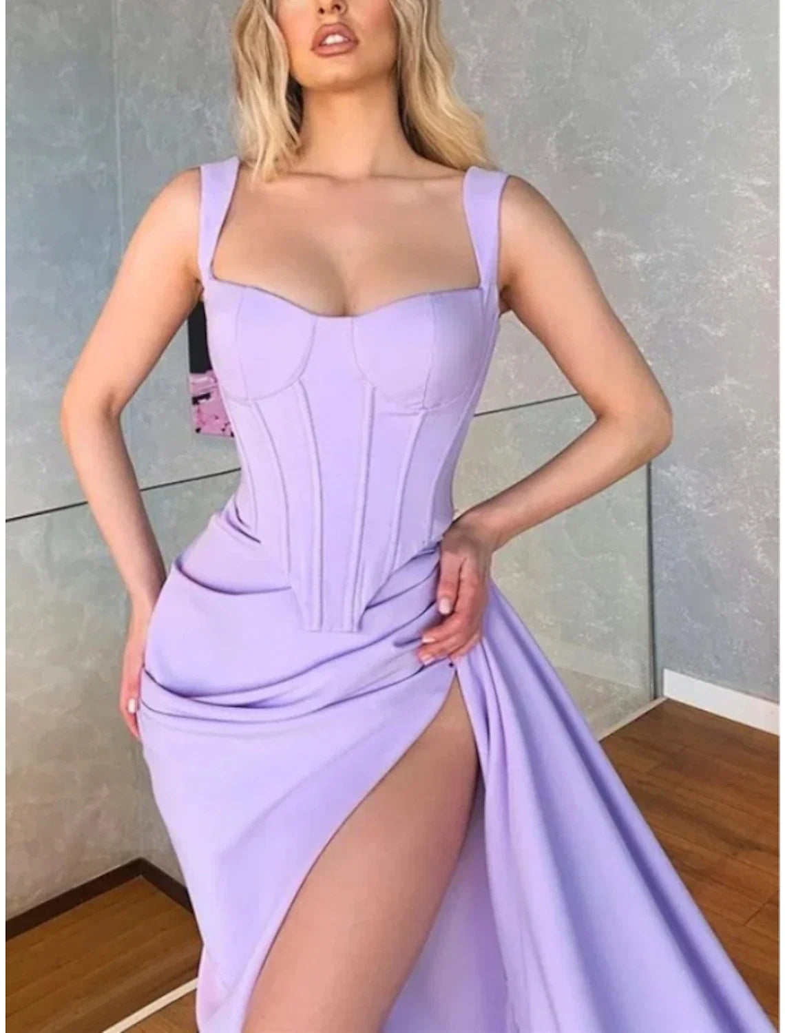 Sheath Square Neck Sleeveless High Slit Wedding Dress - Chloe Dress