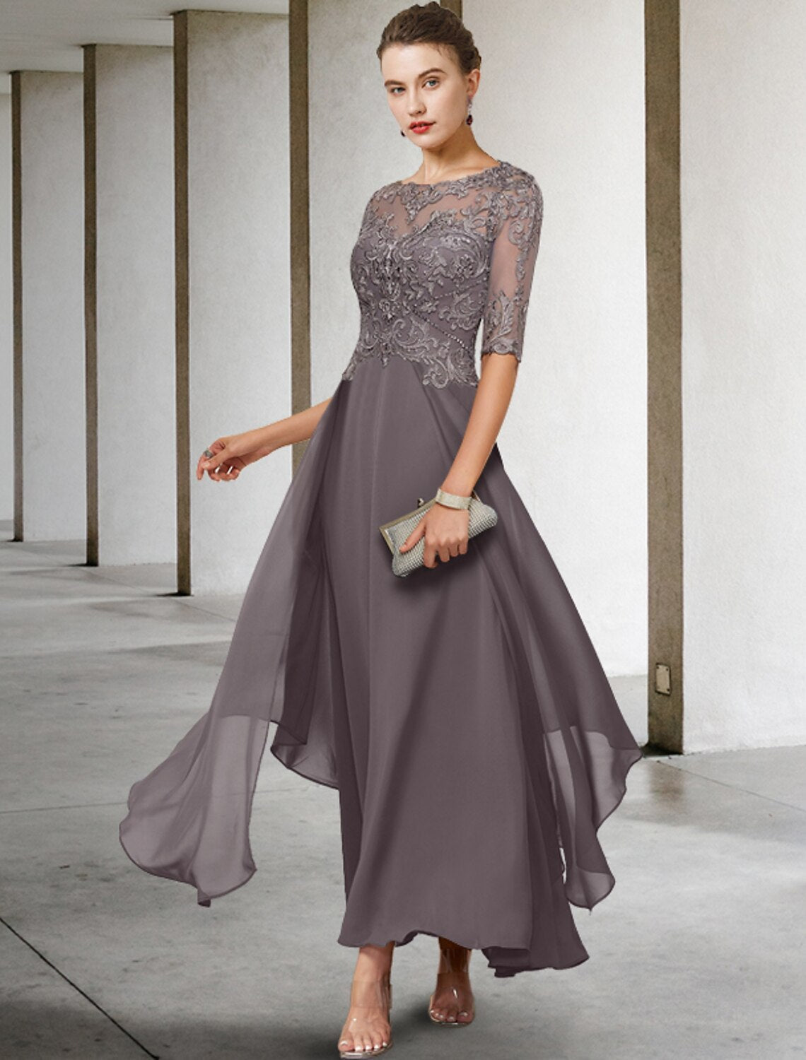 A-Line Chiffon Asymmetric Ankle-Length Wedding Dress - Chloe Dress