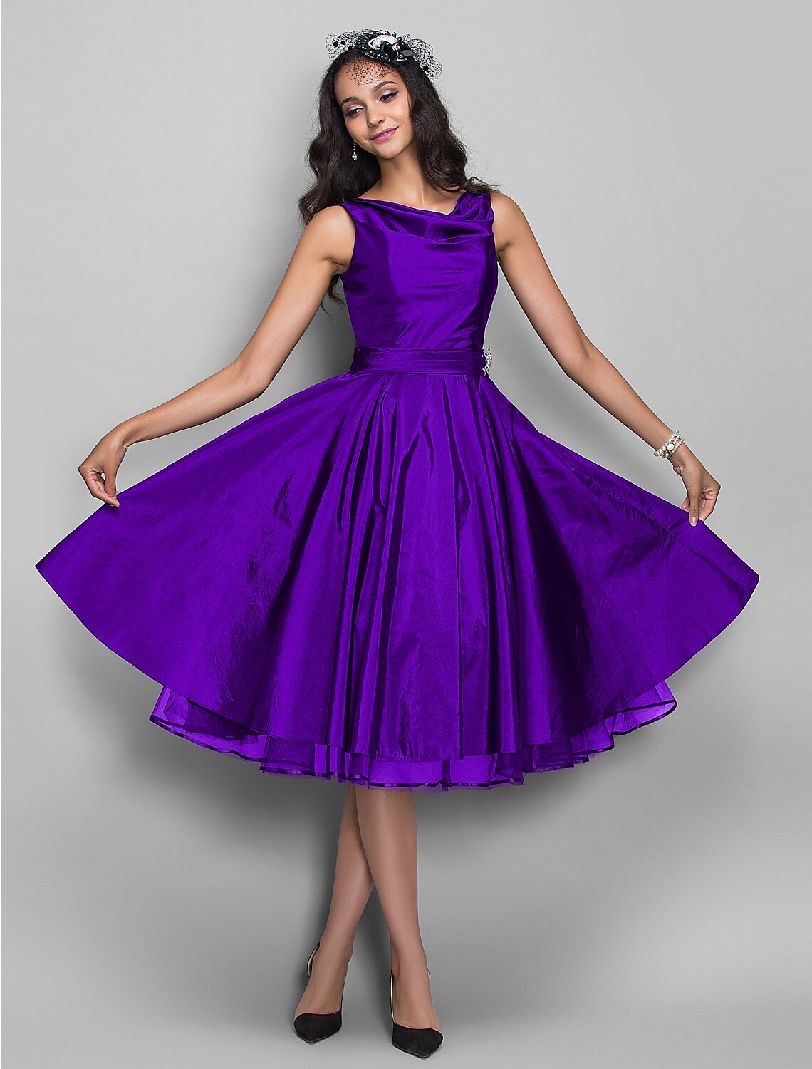 Black A-Line V-Neck Sleeveless Pleated Knee-Length Wedding Dress - Chloe Dress