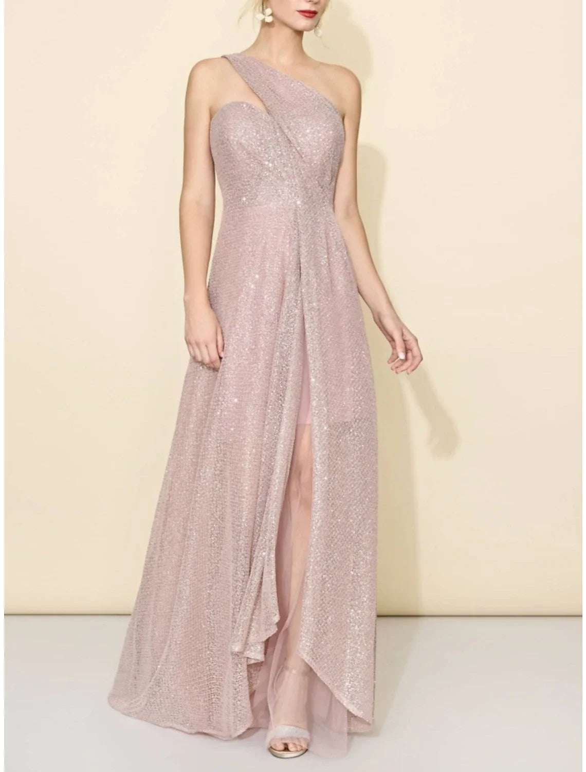 A-Line One-Shoulder Sequin Sleeveless Train Wedding Dress - Chloe Dress