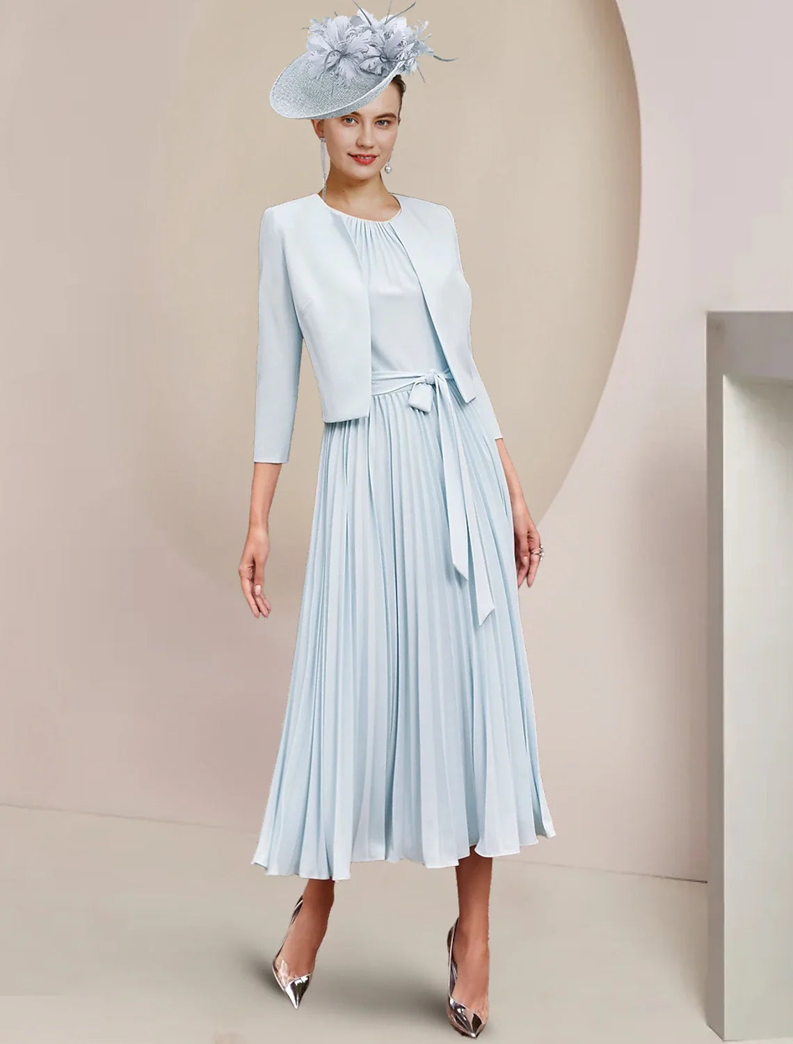 A-Line Chiffon Sleeveless Pleated Tea-Length Wedding Dress - Chloe Dress