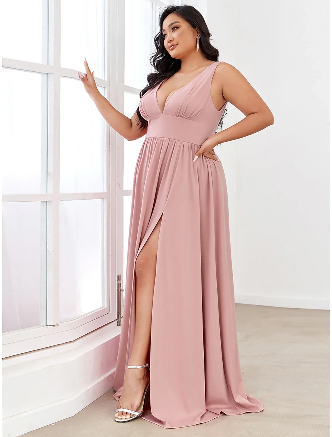 A-Line V-Neck Chiffon Sleeveless High Slit Floor-Length Evening Dress - Chloe Dress