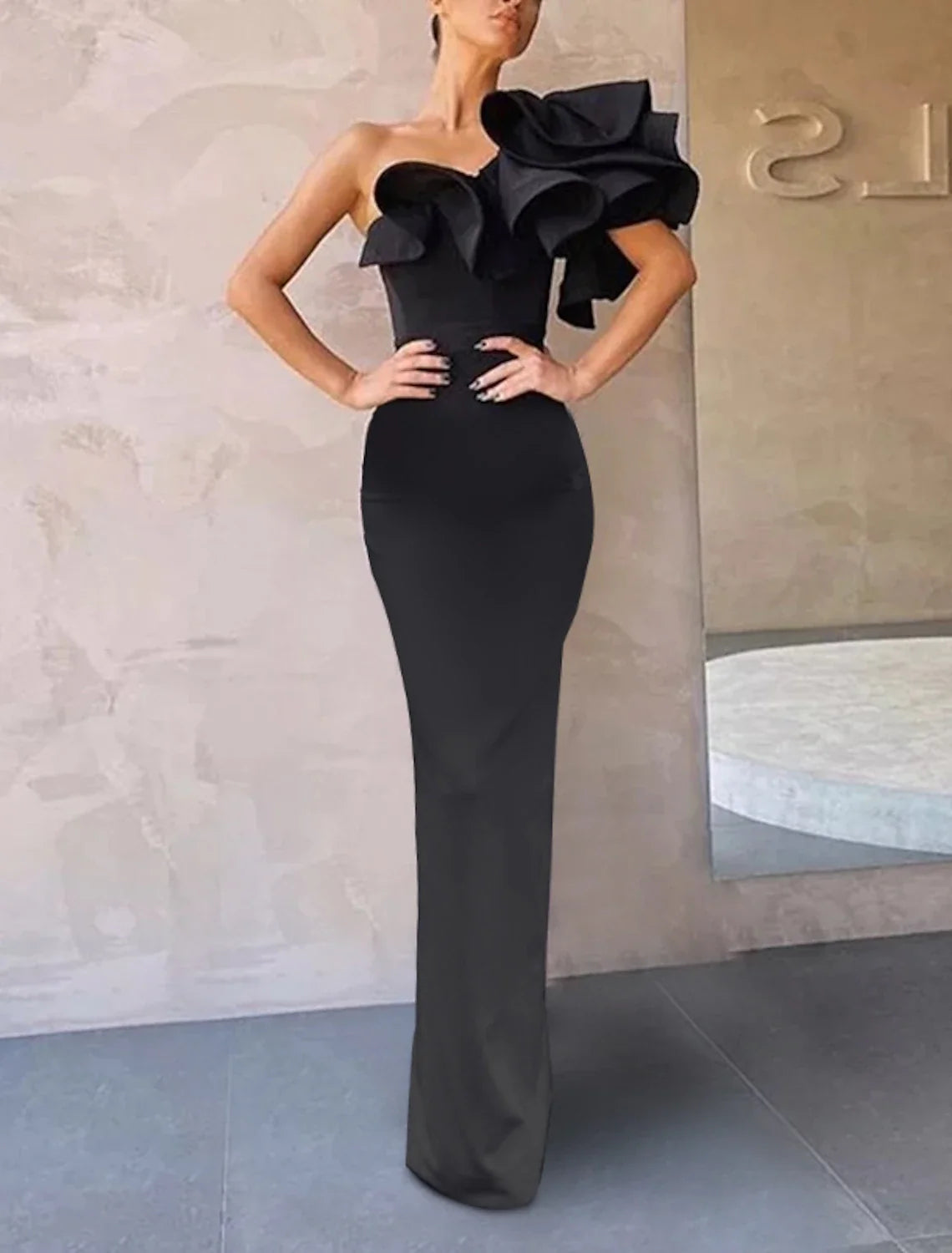Green Mermaid One-Shoulder Sleeveless Ruffled Floor-Length Evening Gown - Chloe Dress