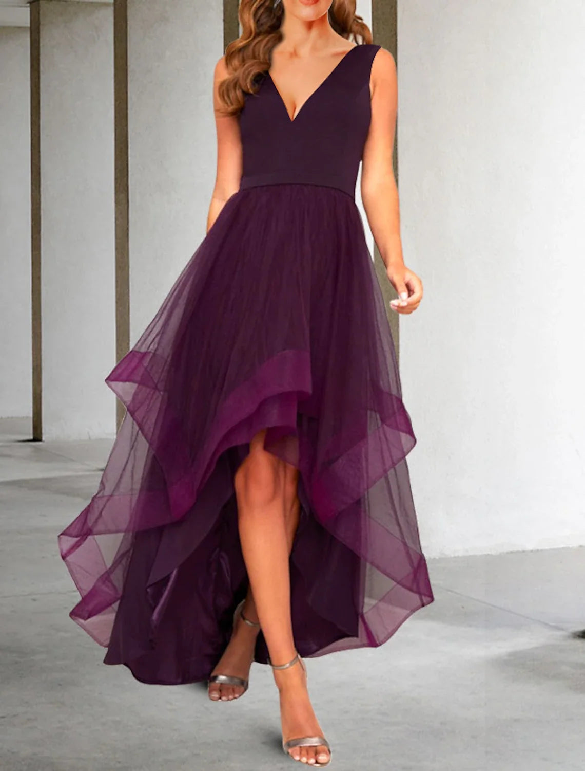 A-Line V-Neck Organza Sleeveless Tea-Length Wedding Dress - Chloe Dress