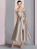 A-Line Satin Applique Tea-Length Wedding Dress - Chloe Dress