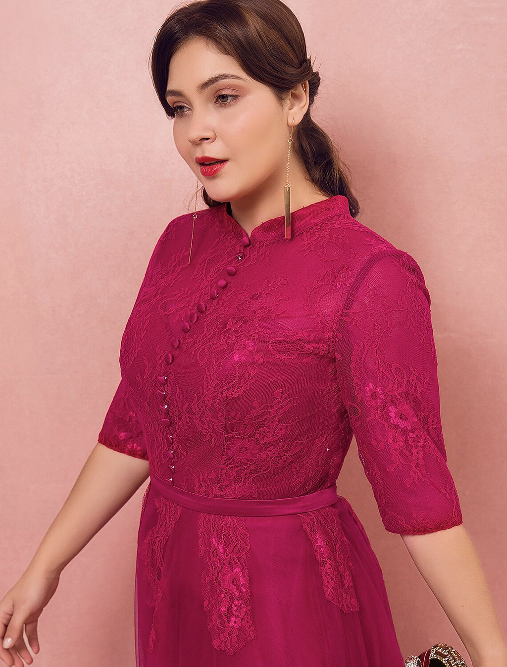 A-Line High Neck Lace Button Back Floor-Length Evening Dress - Chloe Dress