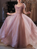 A-Line Sweetheart Lace Short Sleeve Floor-Length Evening Dress - Chloe Dress