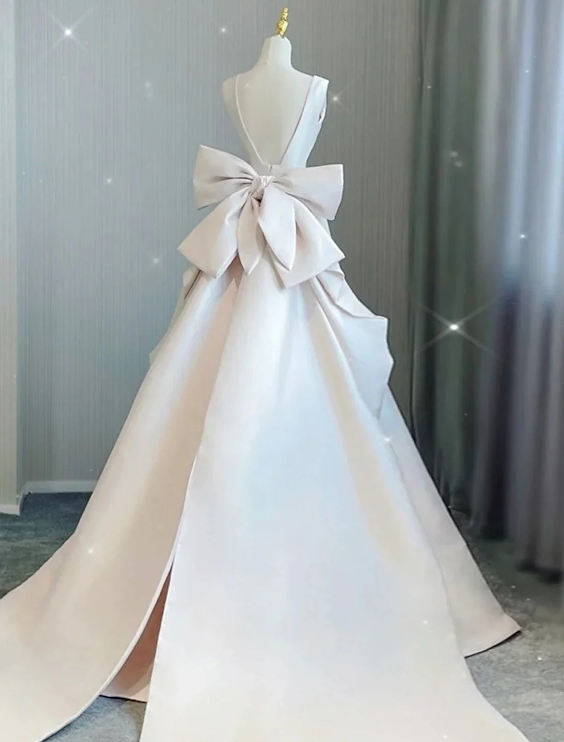 A-Line V-Neck Satin Sleeveless Pleated Wedding Gown - Chloe Dress