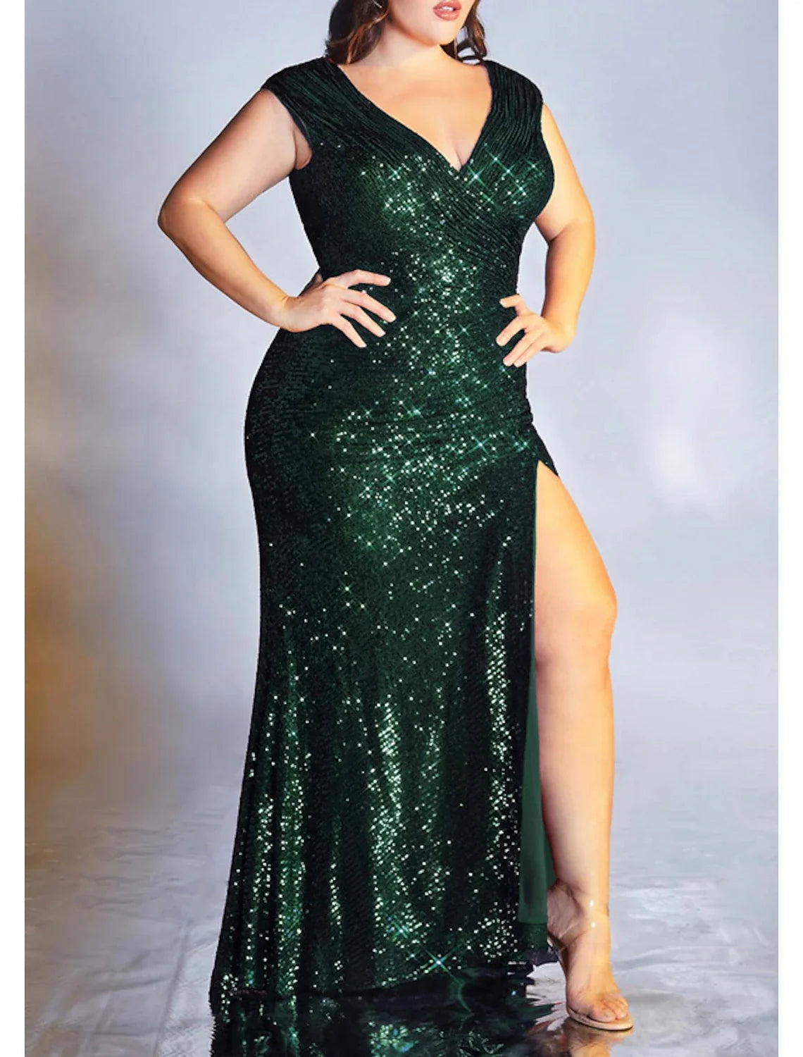 Mermaid V-Neck Sequin Sleeveless High Slit Floor-Length Prom Dress - Chloe Dress