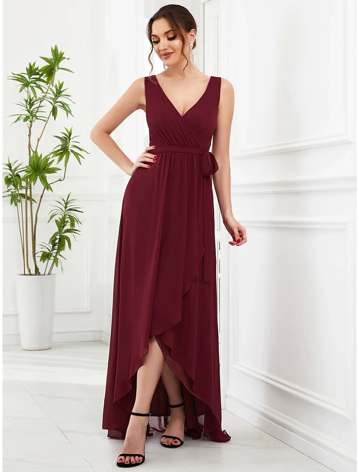 A-Line V-Neck Chiffon Sleeveless Ruffled Wedding Dress - Chloe Dress