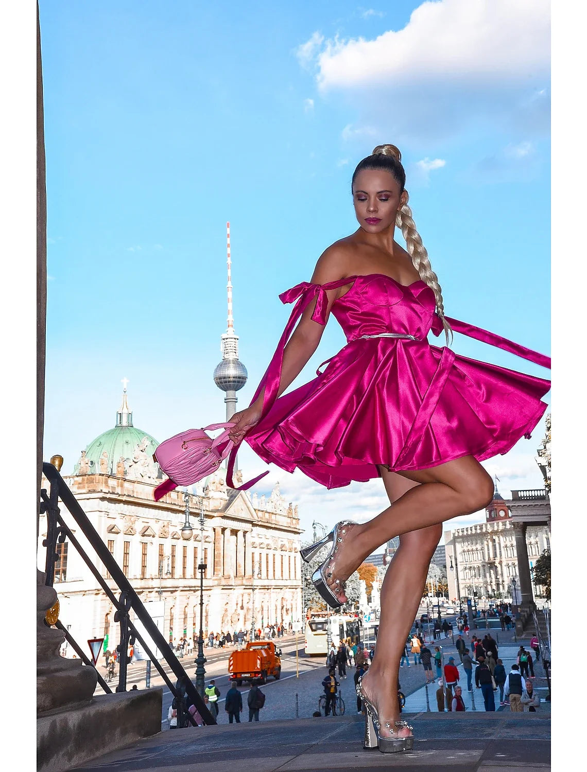 Pink A-Line Spaghetti Strap Satin Sleeveless Lace-Up Back Mini Homecoming Dress - Chloe Dress