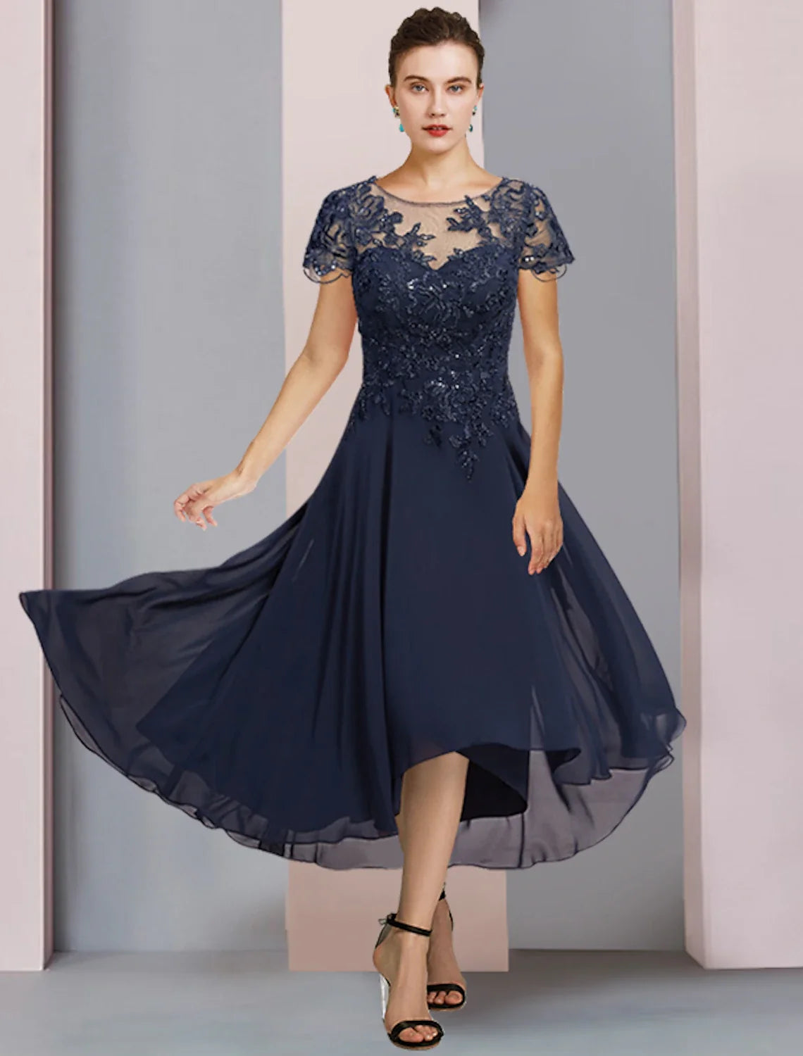 A-Line Chiffon Short Sleeve Pleated Mini Wedding Dress - Chloe Dress