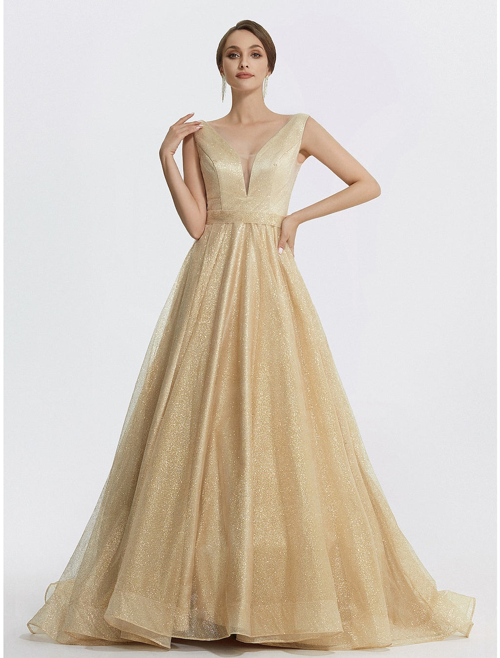 Ball Gown V-Neck Tulle Sleeveless Floor-Length Prom Gown - Chloe Dress