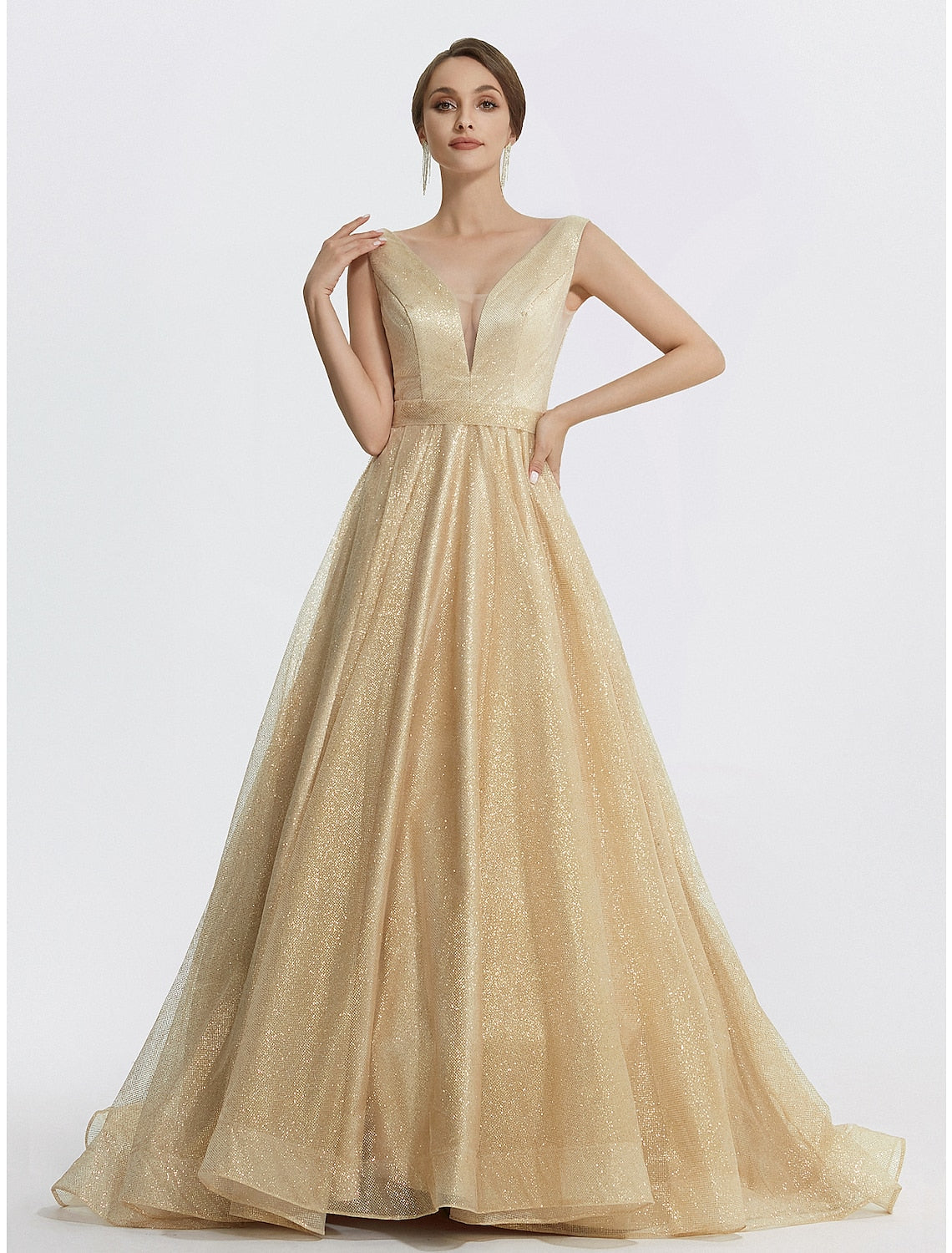 Ball Gown V-Neck Tulle Sleeveless Floor-Length Prom Gown - Chloe Dress