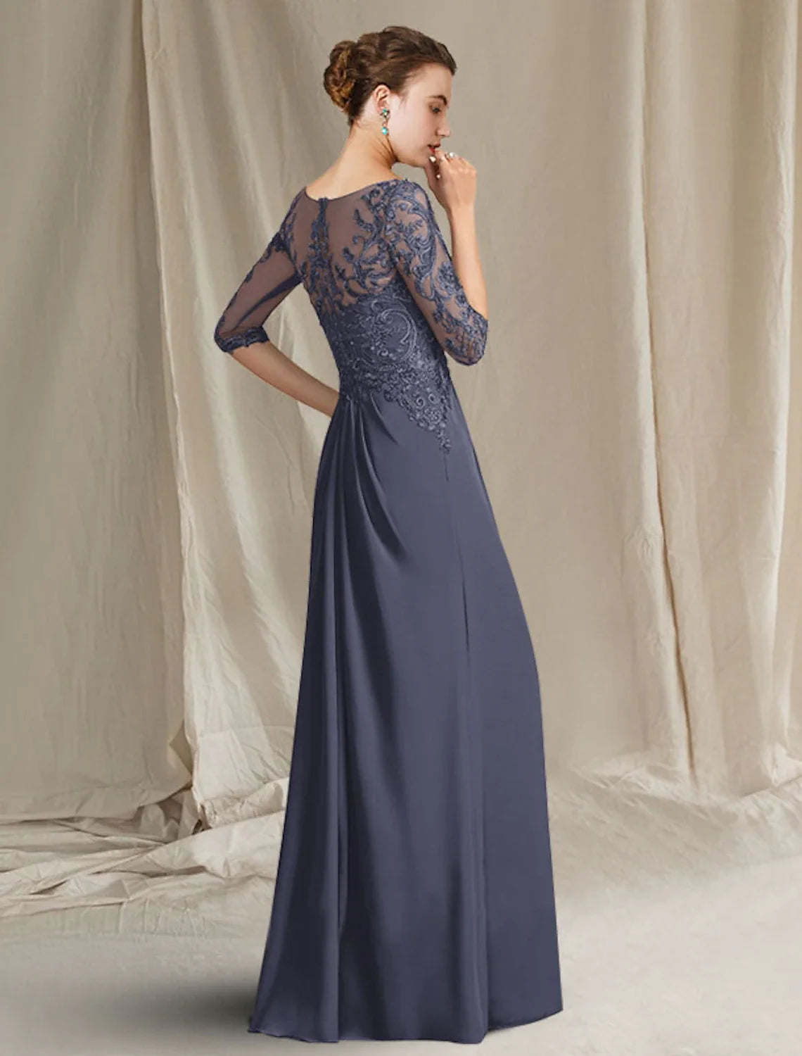 Sheath Chiffon Three-Quarter Sleeve Ruffled Floor-Length Dress - Chloe Dress