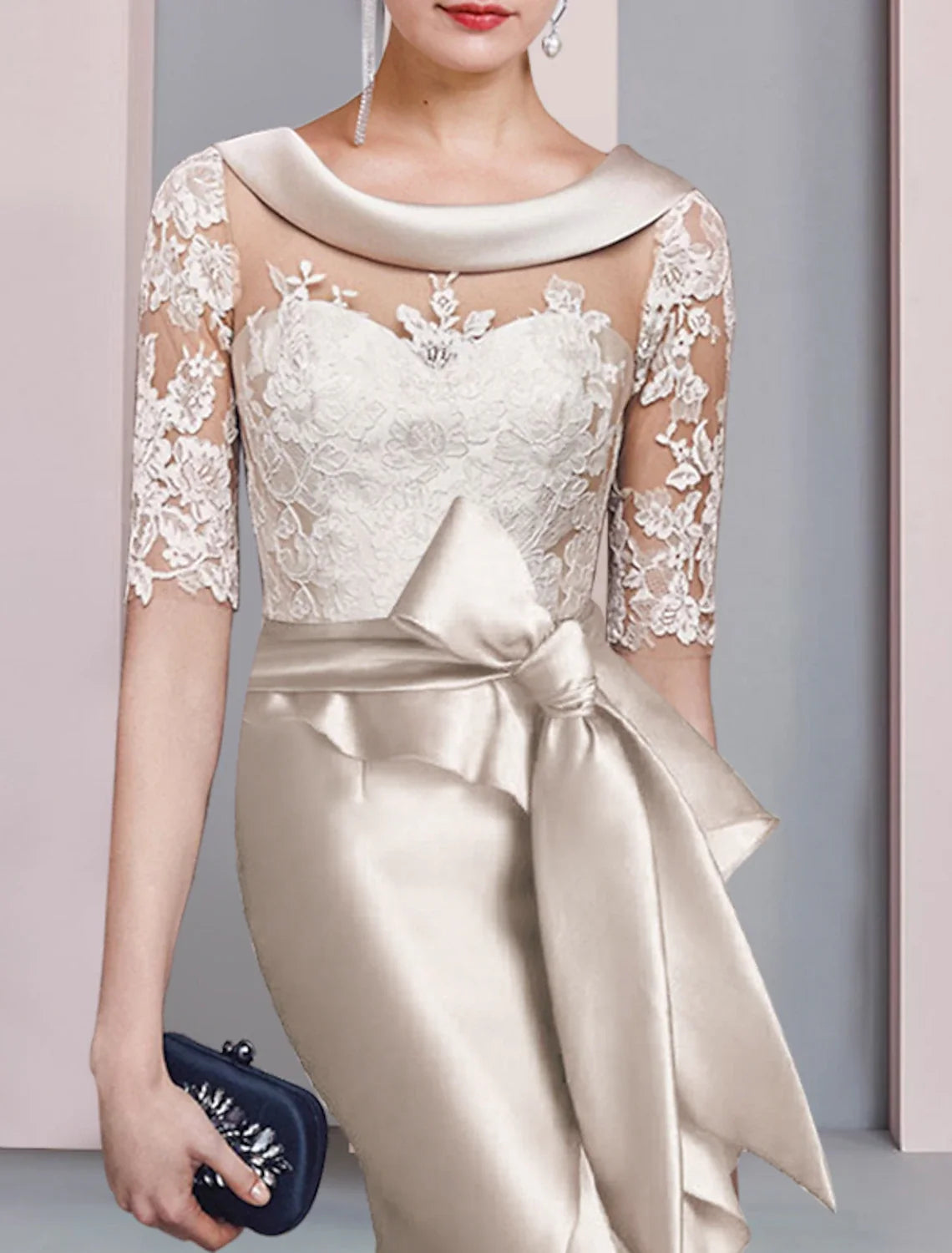 Mermaid High Neck Satin Asymmetric Wedding Dress - Chloe Dress