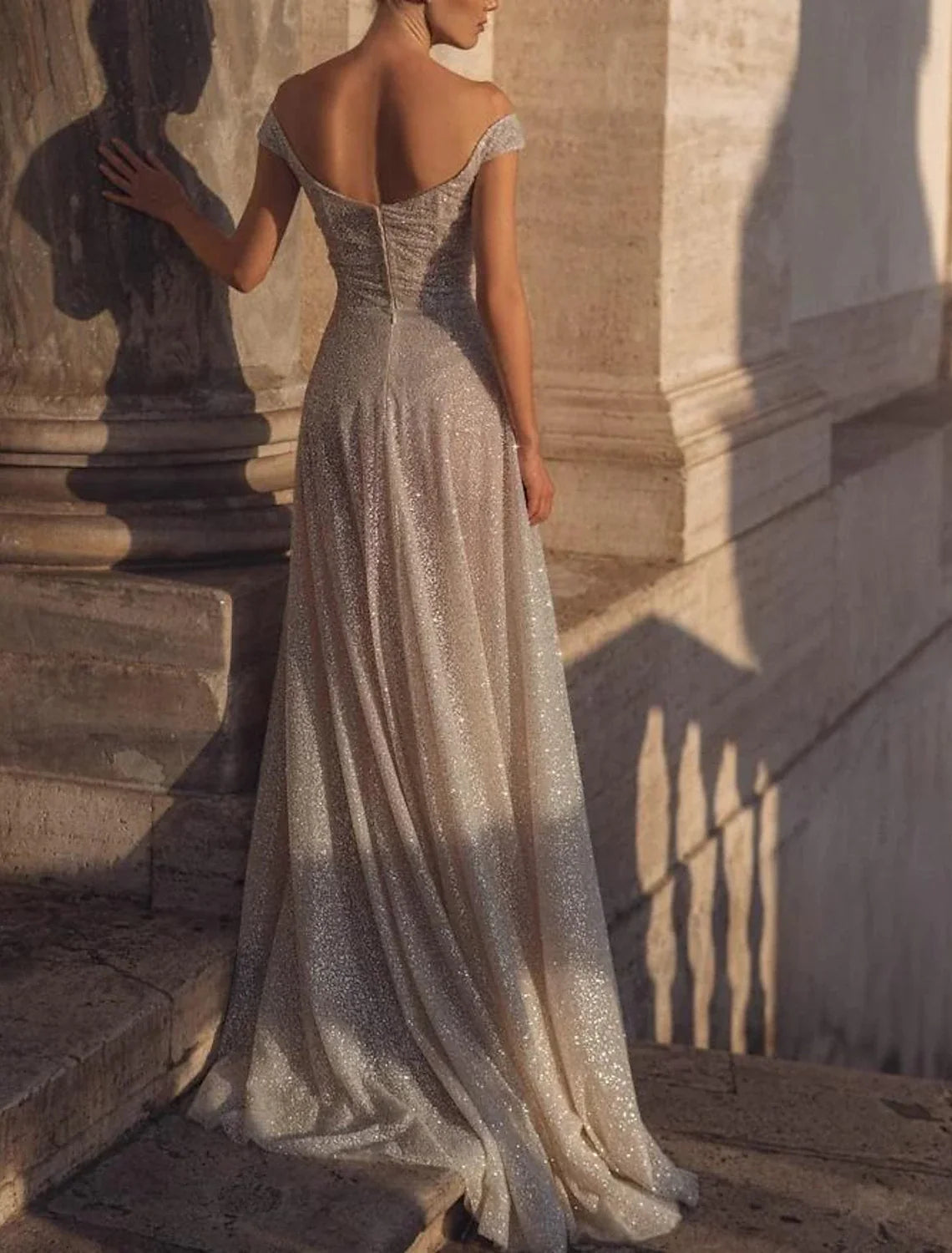 A-Line Off-Shoulder Chiffon Sleeveless Pleated Floor-Length Wedding Gown - Chloe Dress