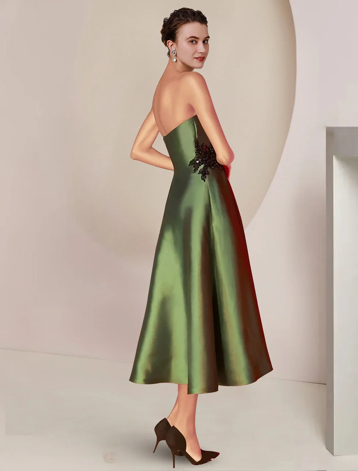 A-Line Strapless Sequin Sleeveless Applique Tea-Length Wedding Dress - Chloe Dress