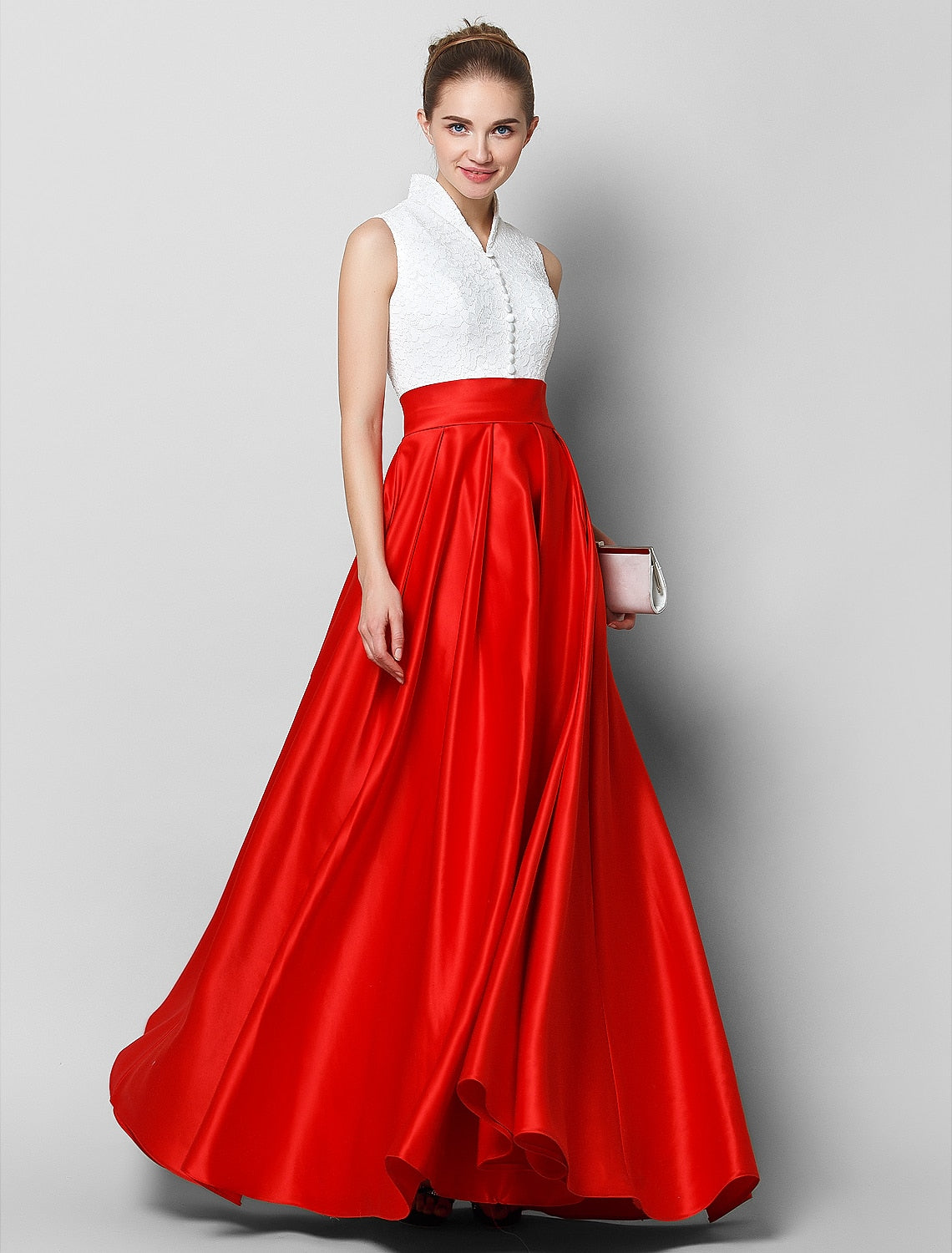 Black A-Line High Neck Lace Sleeveless Pleated Floor-Length Evening Dress - Chloe Dress