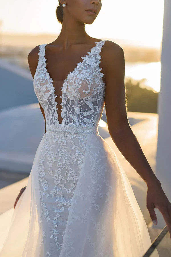 V-Neck Lace Wedding Dress - Chloe Dress