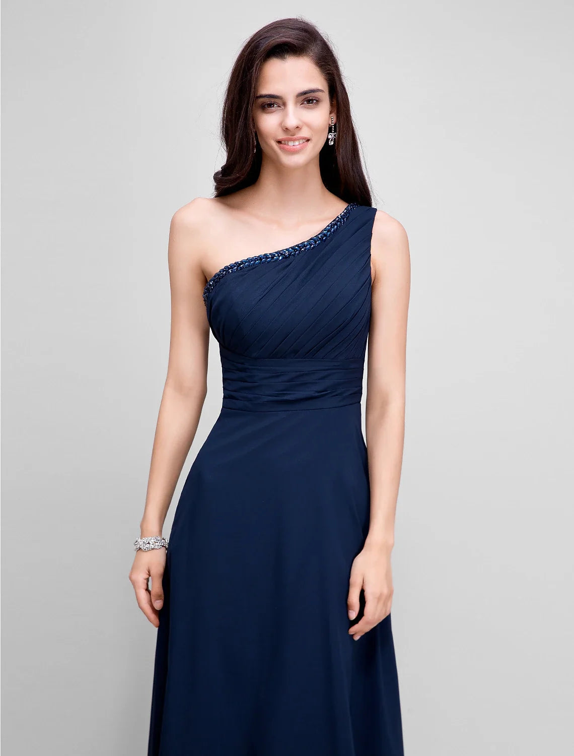 Sheath One-Shoulder Chiffon Sleeveless Floor-Length Evening Dress - Chloe Dress