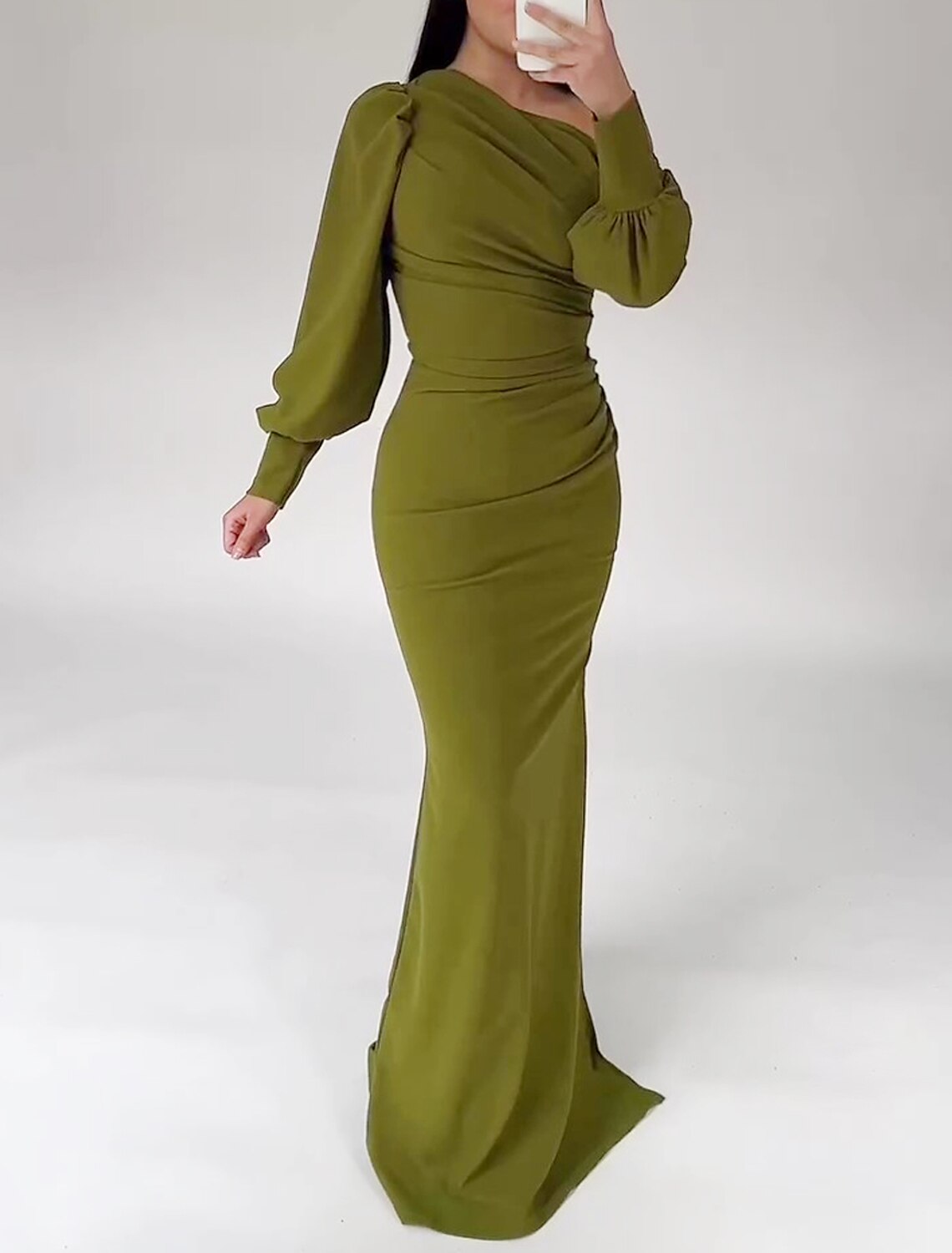 Sheath One-Shoulder Long Sleeve High Slit Evening Gown - Chloe Dress