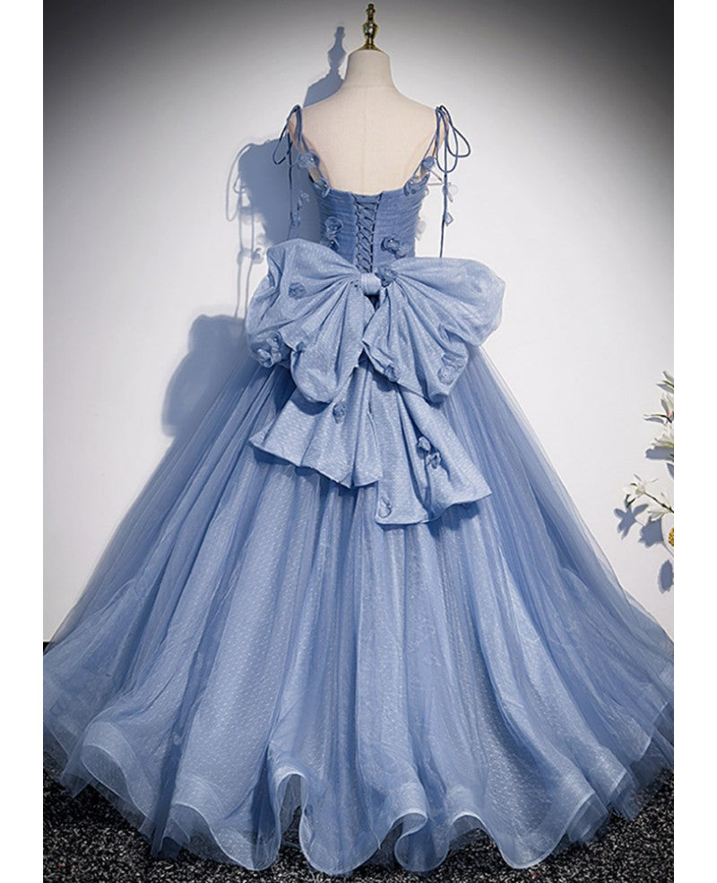Sky Blue Princess Lace Sleeveless Backless Floor-Length Ball Dress - Chloe Dress